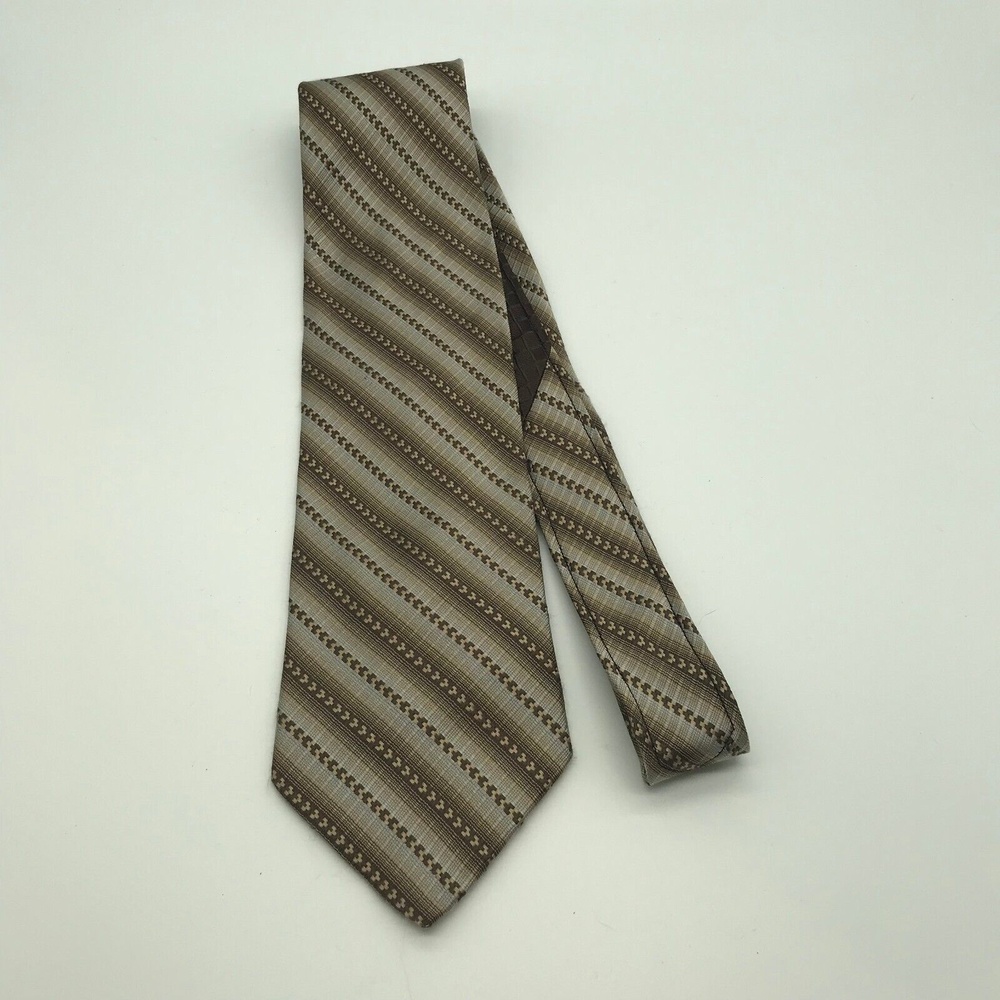 PRONTO UOMO Men's Neck Tie Brown Tan and Gray Shades 4 X 60 inches Silk Tie